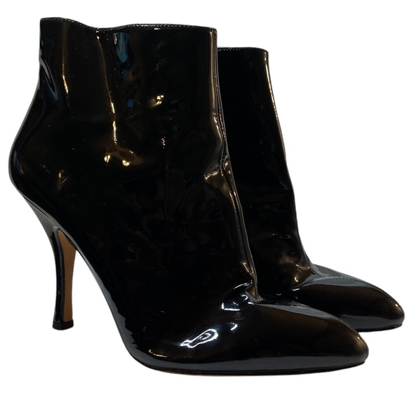 Via Spiga Shoes - VIA SPIGA Black Patent Leather High Heel Ankle Boots Zip Stiletto - Size 39